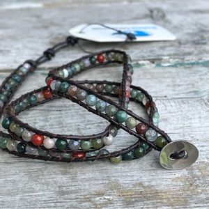Gemstone & leather Wrap bracelet